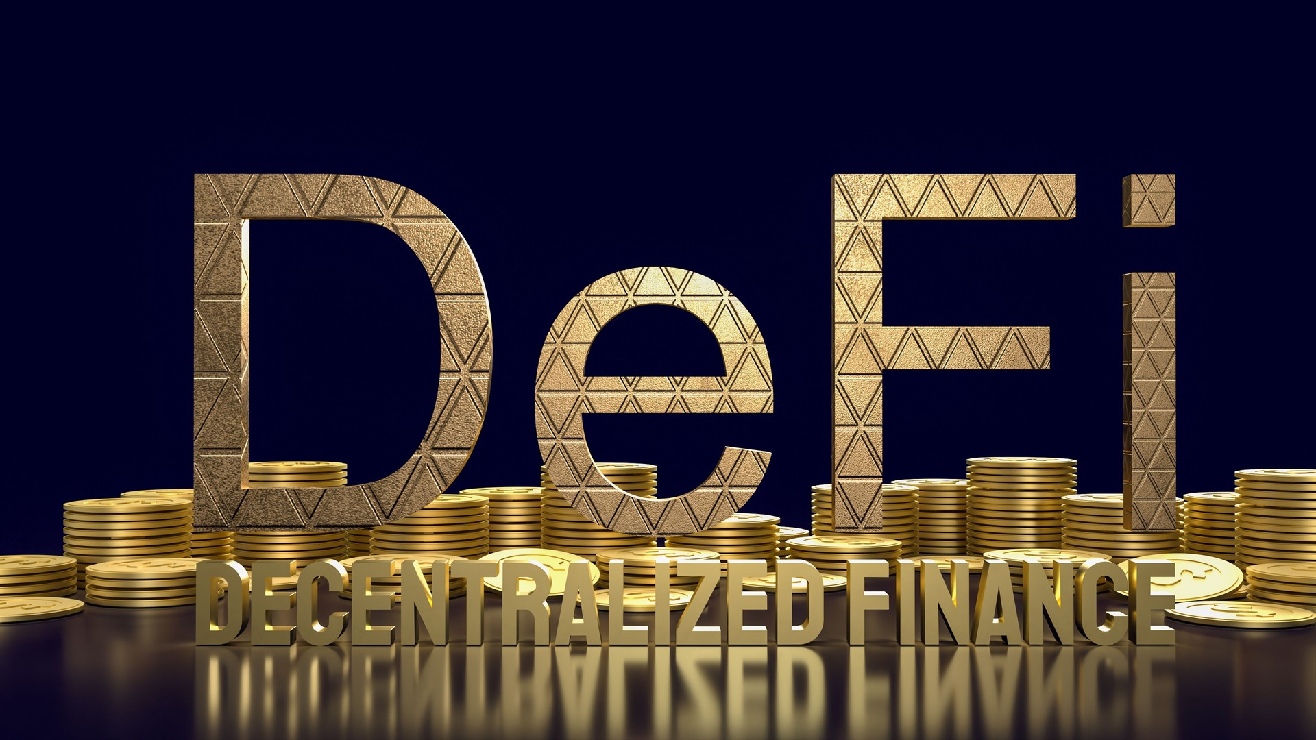 defi farming gold word and gold coins  for cryptocurrency business concept 3d rendering